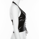 Sexy Lace-up Halter PU Leather Tops GYME-1734030
