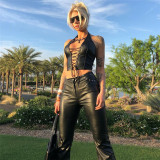 Sexy Lace-up Halter PU Leather Tops GYME-1734030
