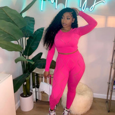Fashion Casual Hollow Long Sleeve Pants Two Piece Set XEF-22935