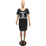 Plus Size Letter Print V Neck Casual Midi Dress HGL-2002