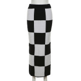 Fashion Slim Slit Checkerboard Skirt GYME-20813