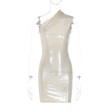 Solid Color Slash Shoulder Sleeveless Mini Dress BLG-289917K