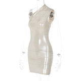 Solid Color Slash Shoulder Sleeveless Mini Dress BLG-289917K