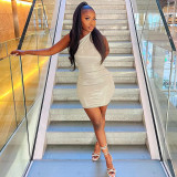 Solid Color Slash Shoulder Sleeveless Mini Dress BLG-289917K