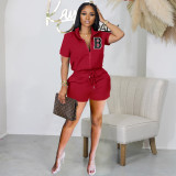 Plus Size Short Sleeve Zipper Top Flare Pants Casual Two-piece Set XHSY-19538