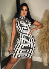 Fashion Print Sleeveless Dress And Short Tops 2 Piece Set XHSY-19539