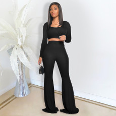 Solid Color Slim Long Sleeve Flare Pants Suit DDF-8040
