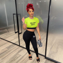 Color Blocking Letter Print Pant Two Piece Set XMF-216