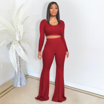 Solid Color Slim Long Sleeve Flare Pants Suit DDF-8040