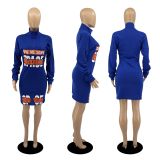 Printed Zipper Sweatshirt Dress DDF-8068