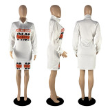 Printed Zipper Sweatshirt Dress DDF-8068