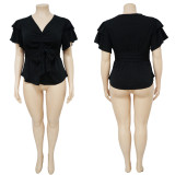 Plus Size Ruffle Sleeve Pleated Pullover Shirt NNWF-7780
