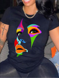 Plus Size Face Print Short Sleeve T Shirt WAF-9000270