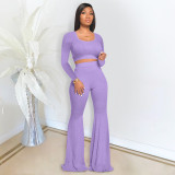 Solid Color Slim Long Sleeve Flare Pants Suit DDF-8040