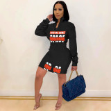 Printed Zipper Sweatshirt Dress DDF-8068