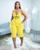 Plus Size Solid Print Sling Vest And 3/4 Pants Two Piece Set TK-6275