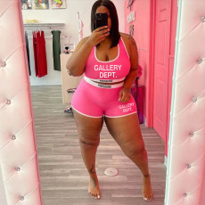 Plus Size Casual Sports Letter Print Shorts Two Piece Set  WAF-181239
