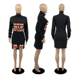 Printed Zipper Sweatshirt Dress DDF-8068