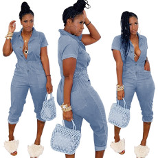 Fashion Button Short Sleeve Jumpsuit WY-6662