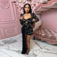 Fashion Hot Drill Hollow Out See Through Club Dress NY-2632