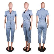 Fashion Button Short Sleeve Jumpsuit WY-6662