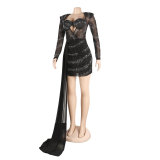 Fashion Hot Drill Hollow Out See Through Club Dress NY-2632