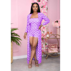 Casual Polka Dot Wrap Chest Rompers+Coat 2 Piece Set WY-6668