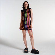 Tassel Sleeveless Splicing Knitted Mini Dress GDYF-10707