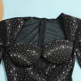Fashion Hot Drill Hollow Out See Through Club Dress NY-2632