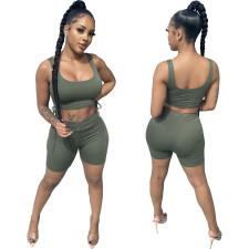 Solid Color Tank Top Shorts Two Piece Set WY-6720