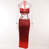 Sexy Contrast Color Hollow Out Sling Maxi Dress FL-22528