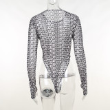 Fashion Long Sleeve Print Skinny Bodysuit FL-22550