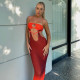 Sexy Contrast Color Hollow Out Sling Maxi Dress FL-22528