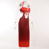 Sexy Contrast Color Hollow Out Sling Maxi Dress FL-22528