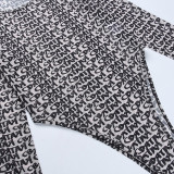 Fashion Long Sleeve Print Skinny Bodysuit FL-22550