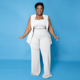 Plus Size Solid Sleeveless WIde Leg Pant 3 Piece Set NNWF-3099