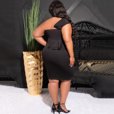 Plus Size Ruffles Single Shoulder Split Dress NNWF-7783