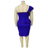 Plus Size Ruffles Single Shoulder Split Dress NNWF-7783