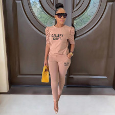 Solid Color Half Sleeve Solid Two Piece Pant Set XMF-231