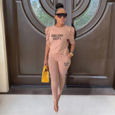 Solid Color Half Sleeve Solid Two Piece Pant Set XMF-231