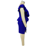 Plus Size Ruffles Single Shoulder Split Dress NNWF-7783