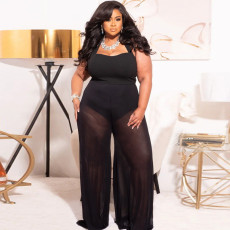 Plus Size See Through Loose Wide Leg Jumpsuit NNWF-3019