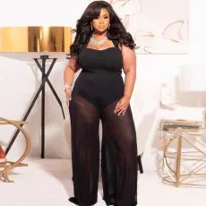 Plus Size See Through Loose Wide Leg Jumpsuit NNWF-3019