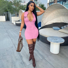 Fashion Solid Color Short Sleeve Mni Dress YIM-302