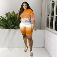PINK Letter Print Casual Sport Two Piece Shorts Set MTY-6728
