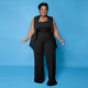 Plus Size Solid Sleeveless WIde Leg Pant 3 Piece Set NNWF-3099