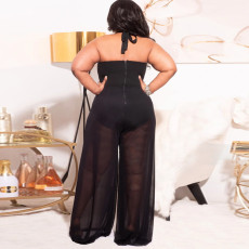 Plus Size See Through Loose Wide Leg Jumpsuit NNWF-3019