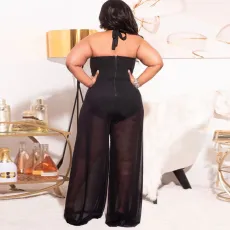 Plus Size See Through Loose Wide Leg Jumpsuit NNWF-3019
