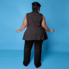 Plus Size Solid Sleeveless WIde Leg Pant 3 Piece Set NNWF-3099