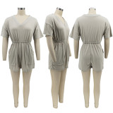 Casual Solid V-Neck Short Sleeve Rompers SFY-2174